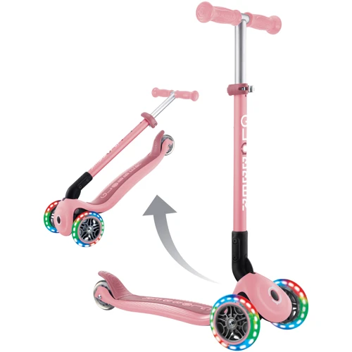 Самокат Globber серии PRIMO FOLDABLE LIGHTS, пастельно-розовый, 3 колеса с подсветкой 50 кг 3+ (432-211-3): Материал колес полиуретан