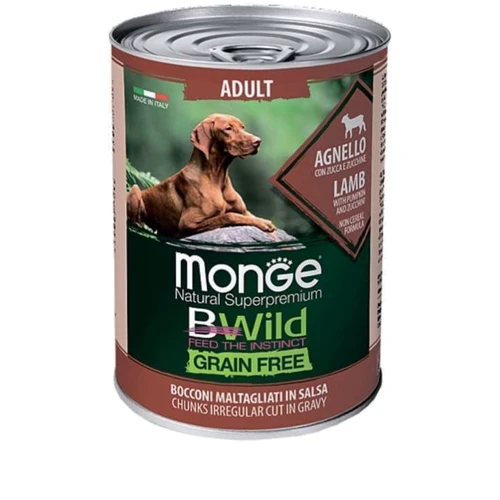 Влажный корм для собак Monge Dog Wet Bwild Grain Free Adult ягненок тыква цукини 400 г (70012614)