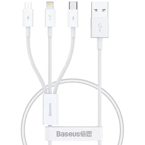 Кабель Baseus USB Cable to Micro USB/Lightning/Type-C Superior Series Fast Charging Data 3.5A 0.5m White (P10320105221-01)