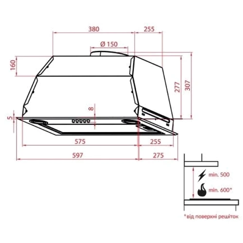 Витяжка Weilor PBE 6265 SS 1250 LED: Тип фільтра повітря Рециркуляція, Відведення