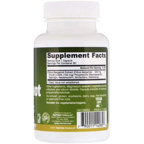 Jarrow Formulas Citrus Bergamot 500 mg 60 Veggie Caps Бергамот: Форма выпуска Капсулы