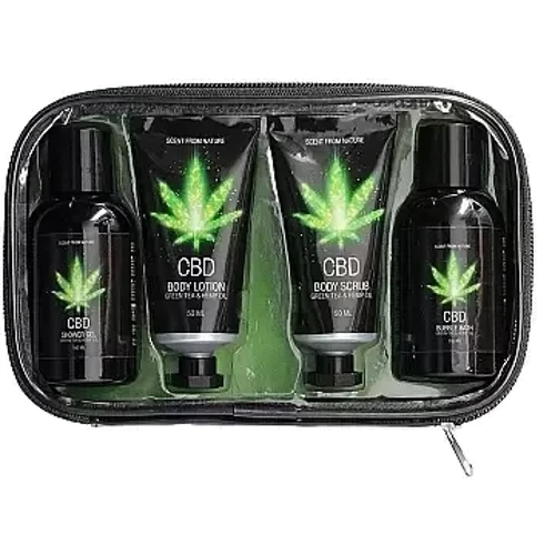 Набор для ванны и душа CBD Luxe Travel set - GREEN TEA & HEMP OIL (4 предмета)