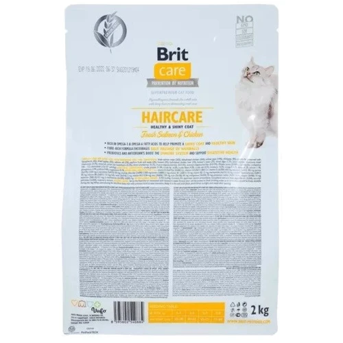 Сухой корм Brit Care GF Haircare Healthy and Shiny Coat для котов для ухода за шерстью Лосось и курица 400 г + суп 75 г (2700000049457): Возраст Взрослые