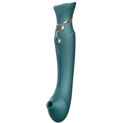 Смартвибратор 3в1 Zalo - Queen Jewel Green, пульсирующая жемчужина и вакуум, кристалл Swarovski