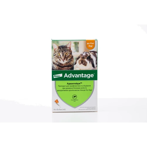 Краплі Bayer/Elanco Advantage 40 для кішок від бліх до 4 кг 4 піпетки/1 уп. (4007221046387)