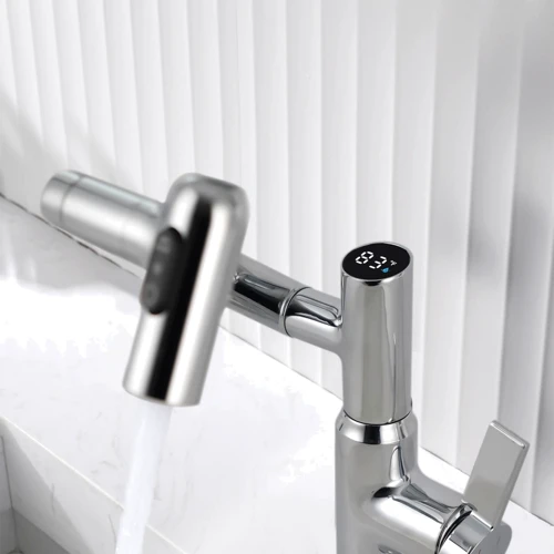 Смеситель для раковины Lefton Single-Hole Rotatable Faucet with Temperature Display-BF2204 Chrome: Длина излива, см 17.9