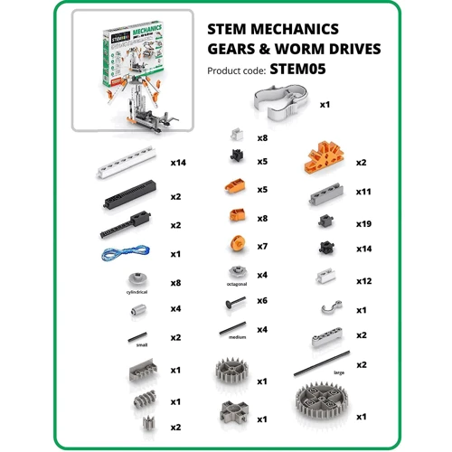 Конструктор Engino Stem Механика: Шестерни и Приводы (STEM05): Количество деталей, шт. 152