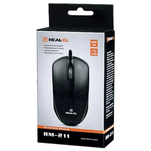 Мышь REAL-EL RM-211, USB, black: Интерфейс подключения проводная USB
