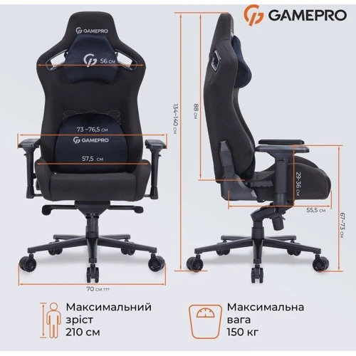 Игрово кресло Gamepro GC900DB Size XL Fabric Black фото 20