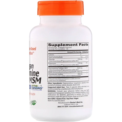 Doctor's Best, Vegan Glucosamine Chondroitin MSM, 120 Veggie Caps (DRB-00500): Тип Глюкозамін