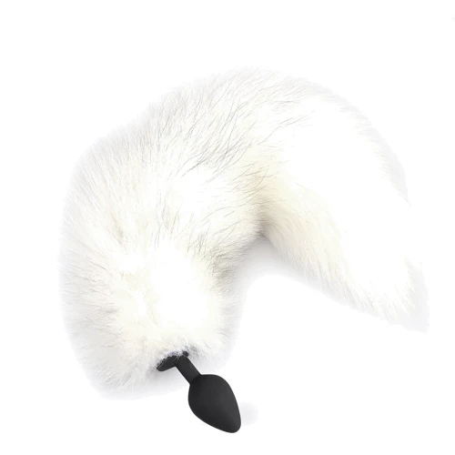 Силиконовая анальная пробка с хвостом из натурального меха Art of Sex size M White fox