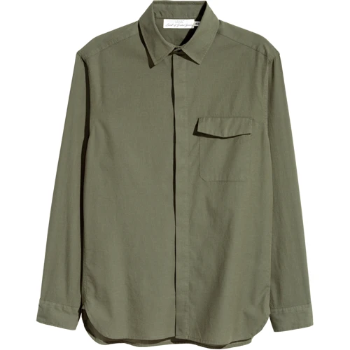 Рубашка H&M 4787185 52 зеленая с длинным рукавом: Длина рукава Длинный
