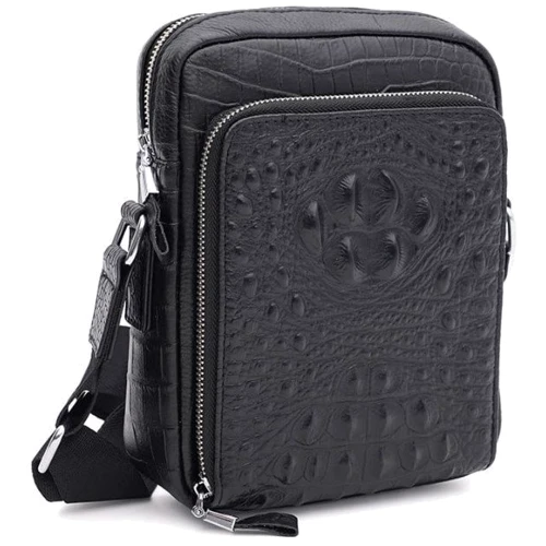 Мужская сумка через плечо Keizer черная (K188510-38bl-black): Фактура Под крокодила, Тиснение, Матовая