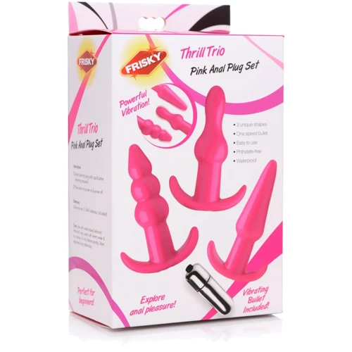 Набор анальных пробок с вибропулей Frisky Thrill Trio Pink Vibrating Plug Set