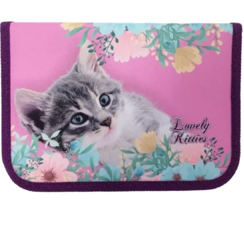 Пенал Class Lovely Kitties 1 відділення 1 відворот з наповненням рожевий (20301С)