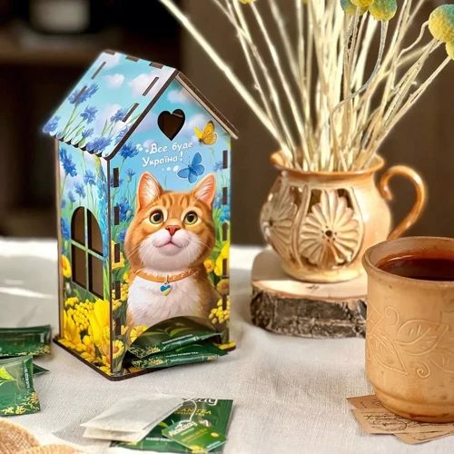 Чайный домик Ubee "Рыжий котик" Деревянная шкатулка (ПСФ156) фото 6