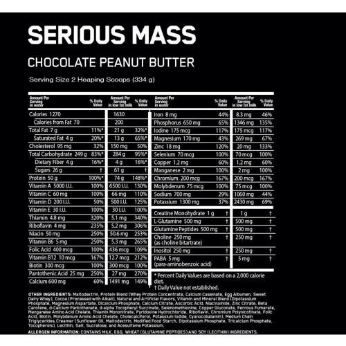 Гейнер Optimum Nutrition Serious Mass 2727 g /8 servings/ Chocolate Peanut Butter: Вкус Арахисовое масло, Шоколад