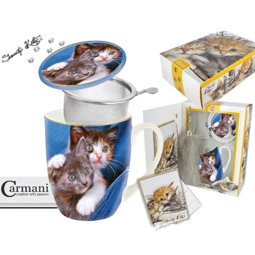 Подарочный набор Carmani Котята кружка-заварник 400 ml + поздравительная открытка + брелок Кошачий хвост (017-2501)