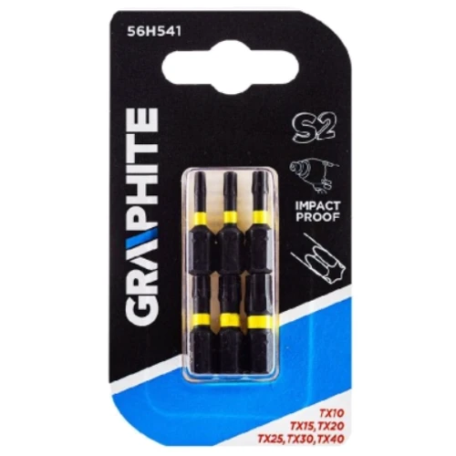 Биты GRAPHITE набор 6шт 1/4" ударные TX 25мм сталь S2