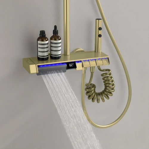 Душевая система Lefton Thermostatic Shower System with 5 Water Modes and Temperature Display Screen-SST2206 Brushed Gold фото 13