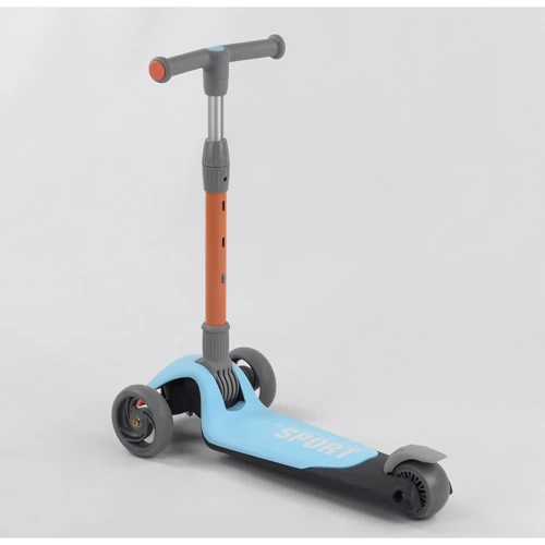 Самокат триколісний Best Scooter складаний алюмінієвий кермо, 3 колеса PU зі світлом Blue / Orange (102032): Матеріал коліс поліуретан