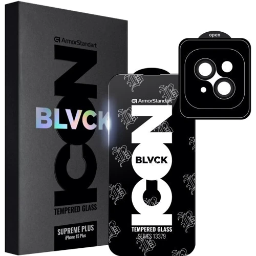 Защитное стекло для iPhone ArmorStandart Tempered Glass Supreme Plus Icon Black for iPhone 15 Plus (ARM71138)