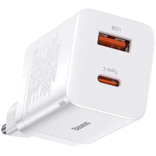 Зарядное устройство Baseus Wall Charger USB+USB-C Super Si Pro 30W White (CCSUPP-E02): Кабель в комплекте отсутствует