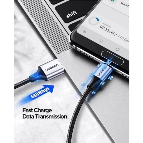 Кабель Ugreen Aluminum Braid USB Cable to USB-C 1.5m Black (60127) фото 5