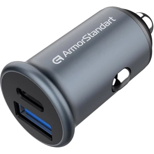 Зарядний пристрій ArmorStandart Car Charger USB-C+USB 20W Grey (ARM65439)