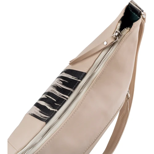 Женская сумка хобо Laskara бежевая (LK10249-zebra): Фактура Под змею, Матовая, Гладкая