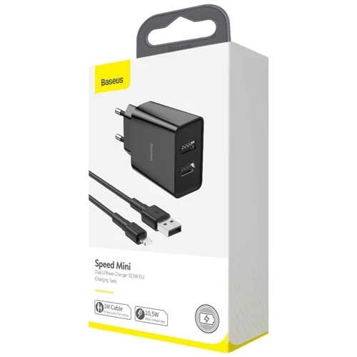 Зарядное устройство Baseus USB Wall Charger Speed Mini 2xUSB 2.1A 10.5W Black with Lightning Cable (TZCCFS-R01) фото 5