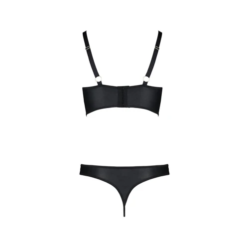 Комплект из эко-кожи Passion Malwia Bikini black L/XL: с люверсами и ремешками, бра и трусики