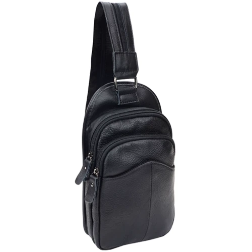 Чоловіча сумка-слінг Borsa Leather чорна (1ta1003m-black): Застібка Блискавка