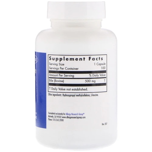 Allergy Research Group Ox Bile 500 mg 100 сaps (ALG-70850): Форма выпуска Капсулы