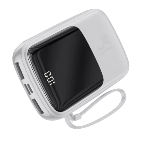 Внешний аккумулятор Baseus Power Bank 10000mAh with USB-C Cable Q Pow Display 15W White (PPQD-A02): Особенности Встроенный кабель, Индикатор заряда, быстрая зарядка