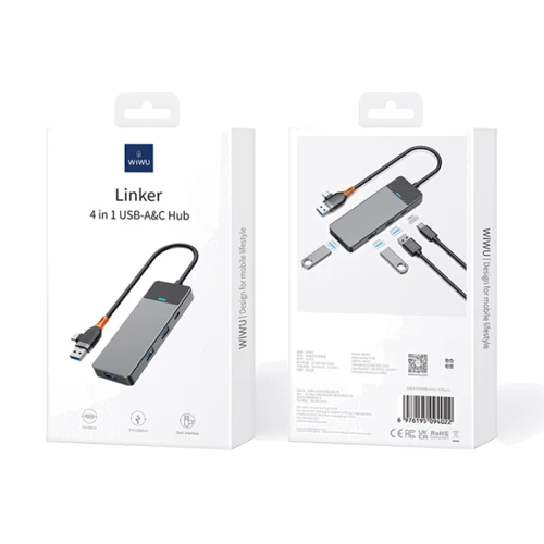 Адаптер WIWU Linker Adapter A431C USB/USB-C to USB-C+3xUSB3.0 Gray фото 5