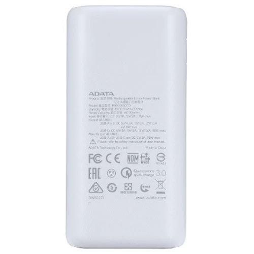 Зовнішній акумулятор Adata Power Bank 10000mAh PD QC 3.0 22.5W White (AP10000QCD-DGT-CWH)