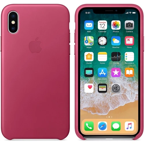 Чехол для iPhone Apple Leather Case Pink Fuchsia (MQTJ2) for iPhone X: Цвет розовый