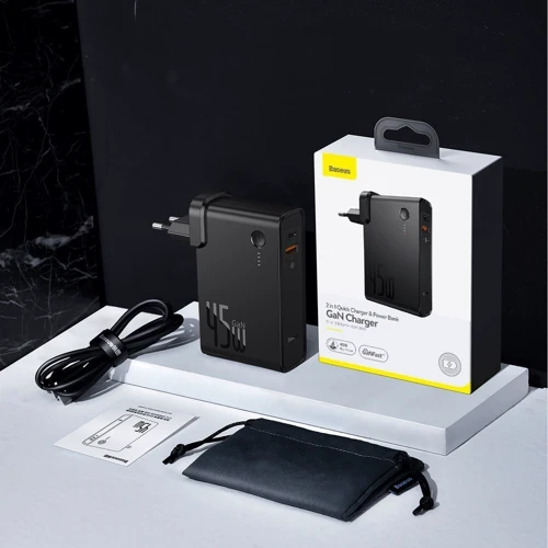 Зарядное устройство Baseus Wall Charger Power Station GaN USB and USB-C 45W + Power Bank 1000mAh Black (PPNLD-C01): Количество USB-портов 2