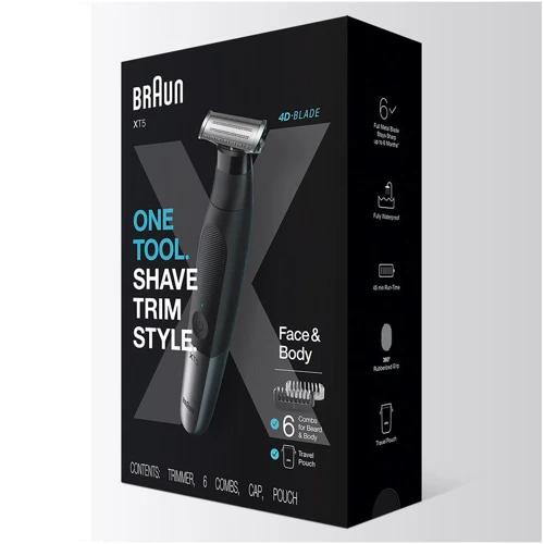 Машинка для стрижки (триммер) Braun XT5200: Особенности С насадками, Индикатор заряда, Влажная очистка