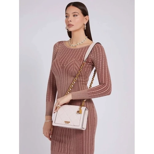 Женская сумка кросс боди GUESS ABEY CROSSBODY FLAP молочная (HWQB8558210-STO): Тип ручки Плечевой ремень, На цепочке