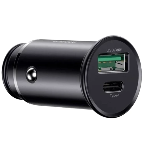 Зарядное устройство Baseus Car Charger USB+USB-C Circular Metal 30W Dark Grey (CCYS-C01): Кабель в комплекте отсутствует