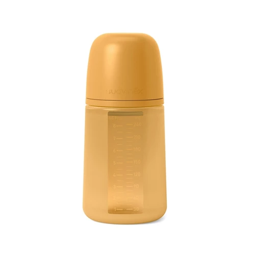 Бутылочка силиконовая Suavinex Colour Essence физиологическая соска средний поток 240 мл горчица (308069): Возраст с 3-х месяцев
