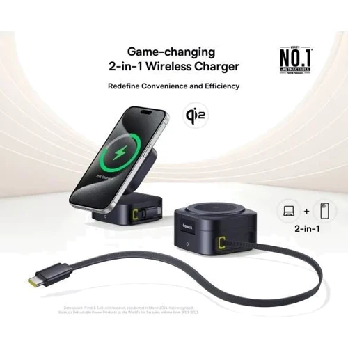 Зарядное устройство Baseus Wireless Charging Magnetic PicoGo 2in1 Qi2 67W with USB-C Cable Black (P10276800123-00) for Apple iPhone 16 I 15 I 14 I 13 I 12 series фото 12