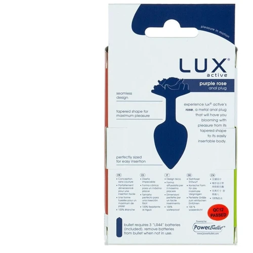 Металлическая анальная пробка LUX Active с розой - Rose Anal Plug - Purple, вибропуля в подарок