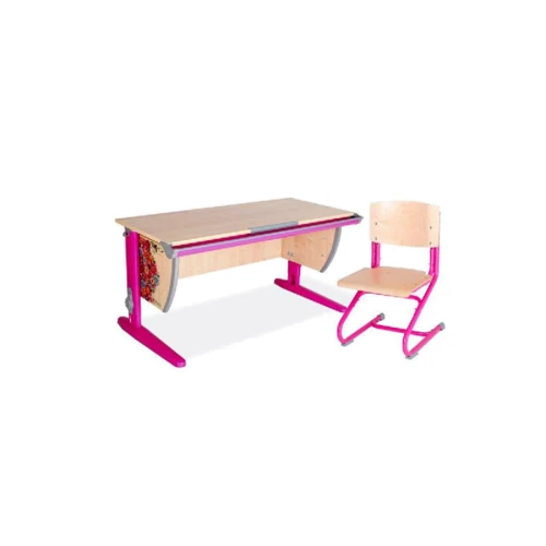 Стол универсальный трансформируемый СУТ.15 (120 см*61 см) + Стул СУТ.01-01 (фанера) клен/розовый с рисунком (цветы): Возраст ребенка от 6-ти лет