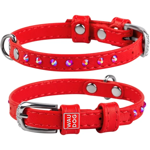 Ошейник WAUDOG Glamour с клеевыми стразами 9 мм 18-21 см красный (32503)