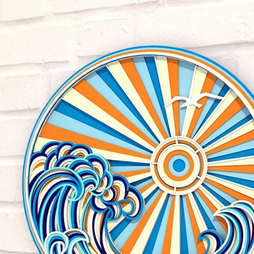 Деревянная картина-раскраска Wortex Woods Пейзаж Солнце и Волны 2 30х30 (3DP30002)