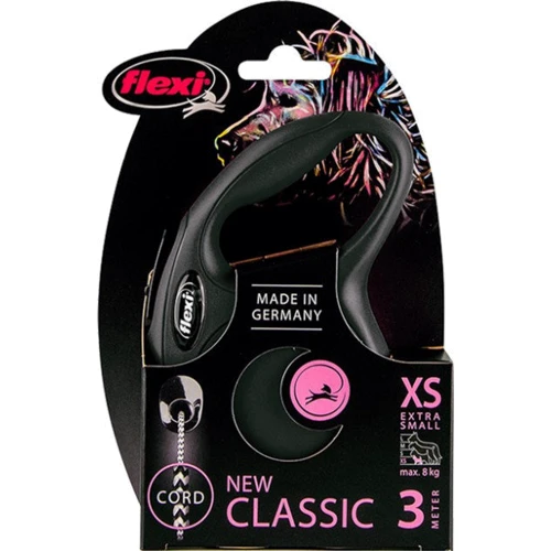 Поводок-рулетка Flexi Classic XS до 8 кг 3 м чорний (4000498022429): Тип шнура трос