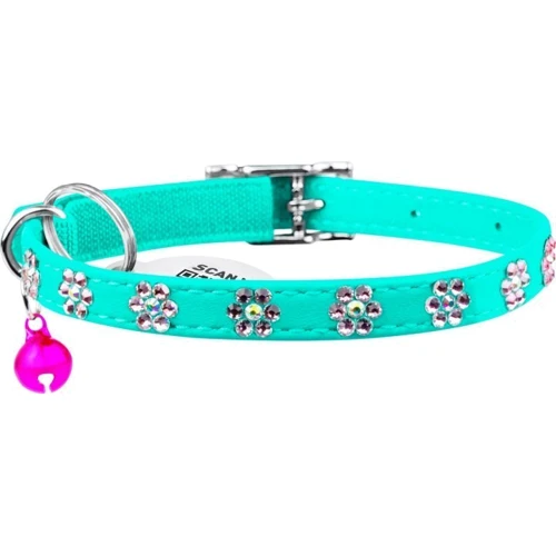 Ошейник WAUDOG GLAMOUR с резинкой клей стразами Цветочек для кошек Ш 9мм Дл 22-30см ментоловый (325513) фото 3